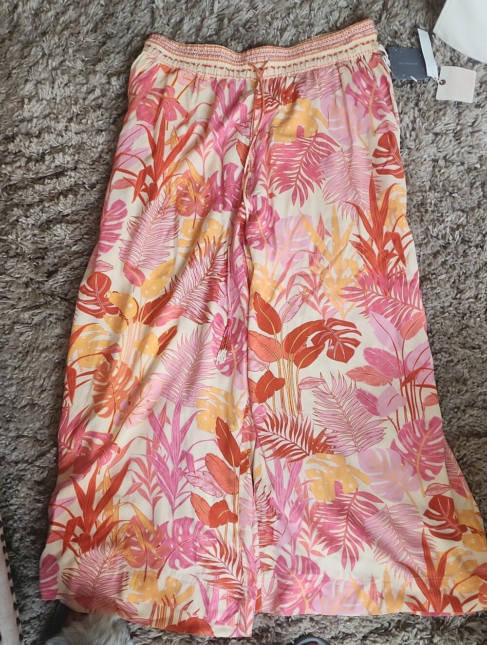 Haute Hippie Tropical Leaf  Pants in Pink, Orange and Cream